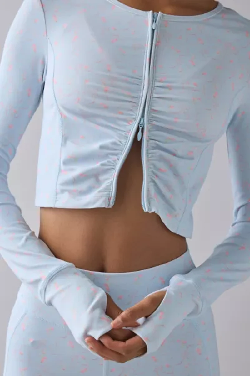 LoveShackFancy Sindri Blue Floral Zip-Up Active Jacket