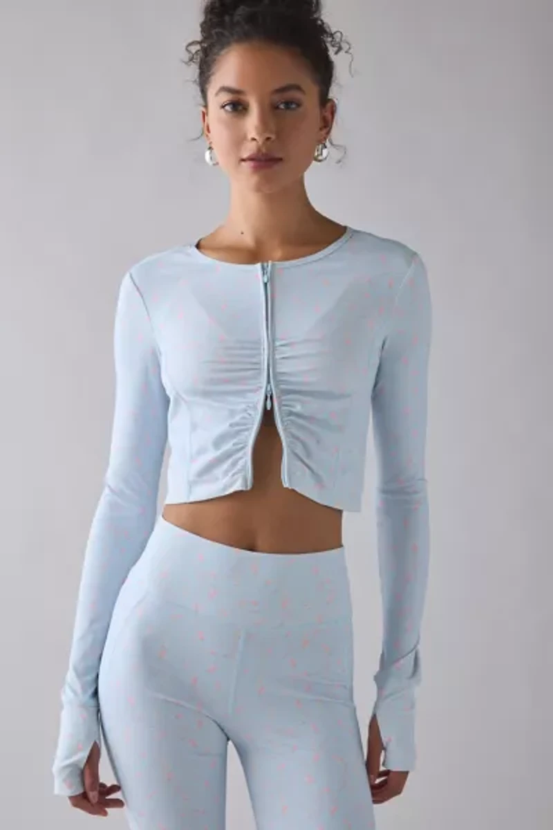 LoveShackFancy Sindri Blue Floral Zip-Up Active Jacket