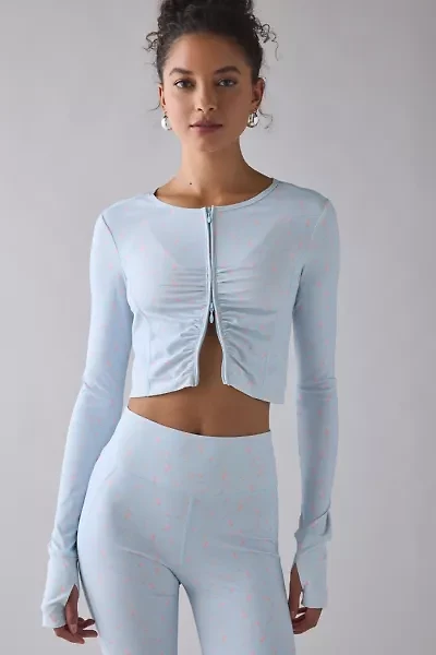 LoveShackFancy Sindri Blue Floral Zip-Up Active Jacket