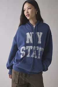 BDG Dusty Prep State Graphic Oversized Zip-Up Hoodie Sweatshirt