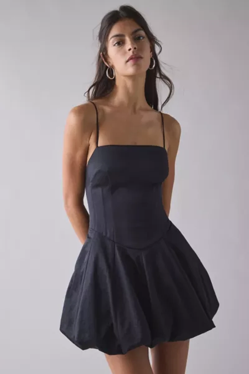 LoveShackFancy Salina Satin Bubble Hem Corset Mini Dress