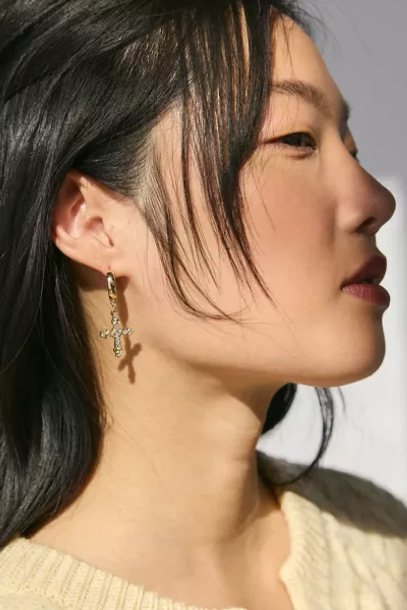 Maria Rhinestone Cross Hoop Earring