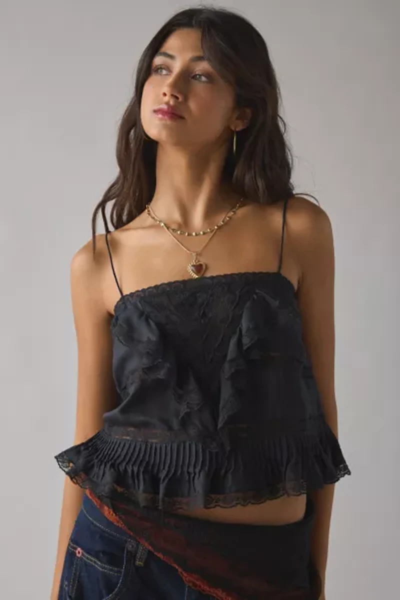 LoveShackFancy Ondeline Silk Lace Trim Ruffle Cami