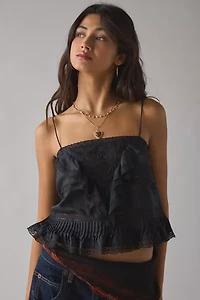LoveShackFancy Ondeline Silk Lace Trim Ruffle Cami