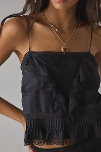 LoveShackFancy Ondeline Silk Lace Trim Ruffle Cami