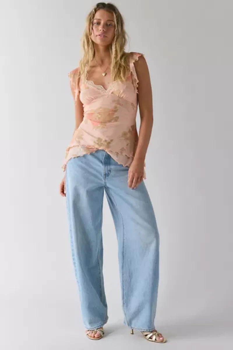 Kimchi Blue Nelly Ruffled Mesh Tie-Back Tunic Top