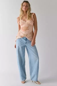 Kimchi Blue Nelly Ruffled Mesh Tie-Back Tunic Top