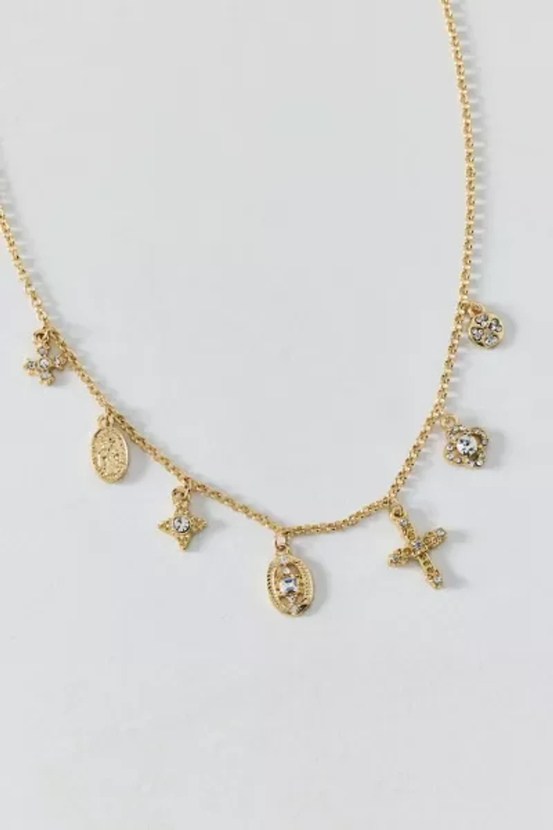 Maria Rhinestone Cross Charm Necklace