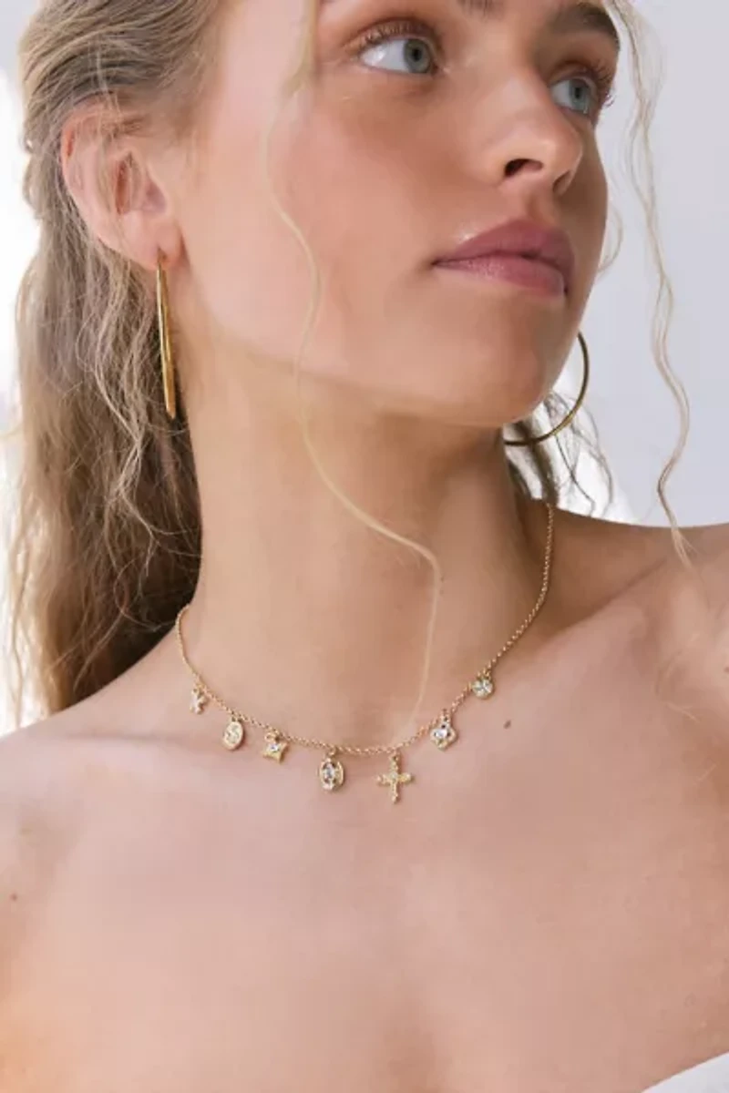 Maria Rhinestone Cross Charm Necklace