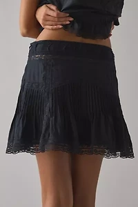 LoveShackFancy Willa Silk Lace Trim Ruffle Mini Skirt