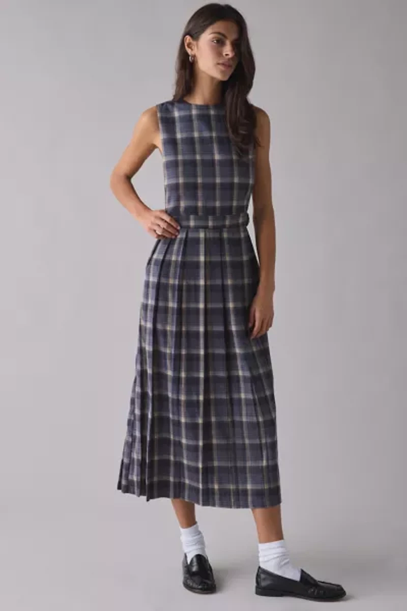 The Ragged Priest Memo Check Pinafore Midi Dress