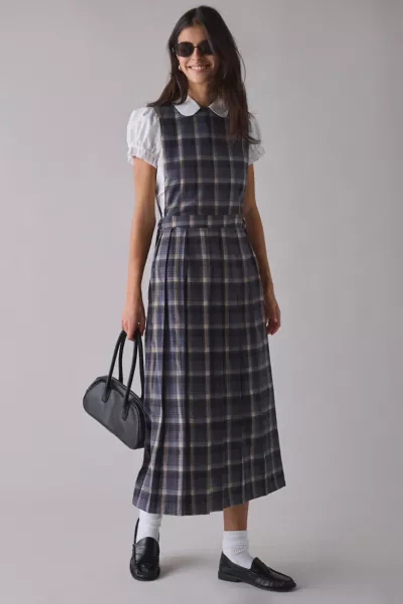 The Ragged Priest Memo Check Pinafore Midi Dress