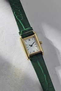 Croc Embossed Leather Rectangle Watch