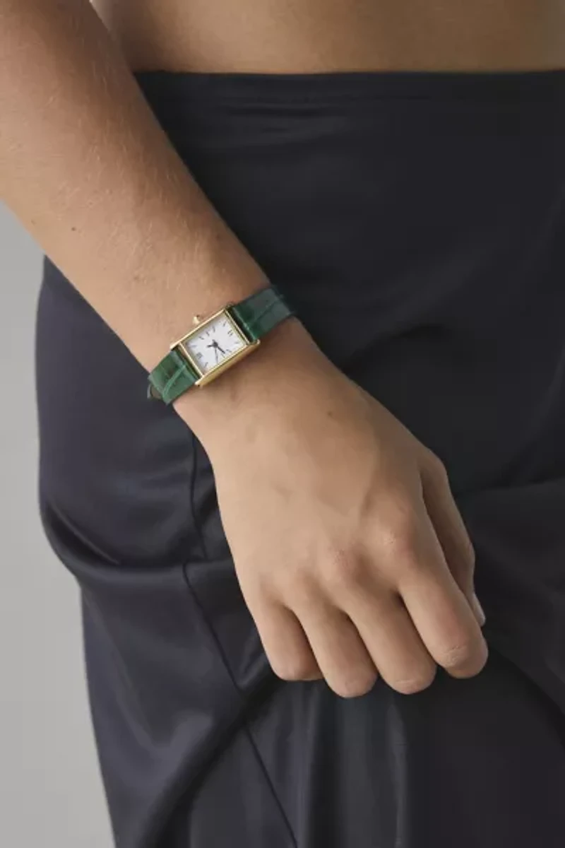 Croc Embossed Leather Rectangle Watch
