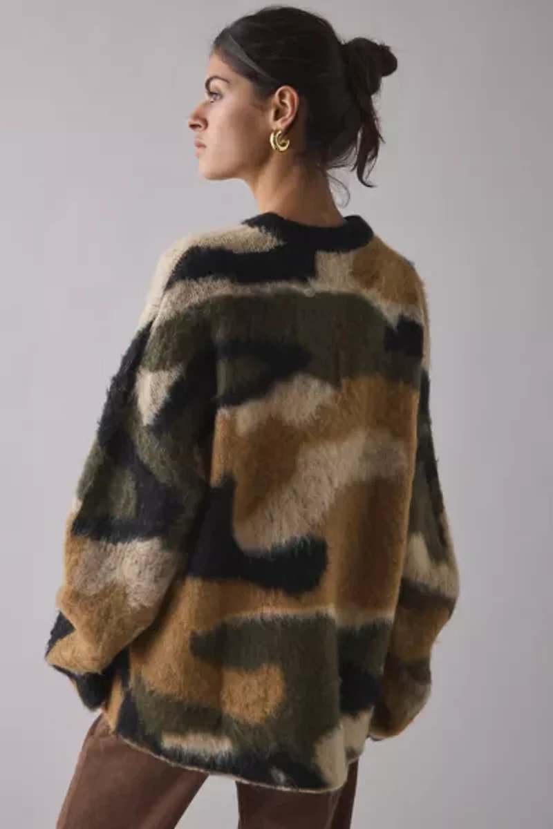 The Ragged Priest Raid Camo Fuzzy Knit Oversized Sweater