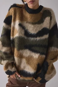 The Ragged Priest Raid Camo Fuzzy Knit Oversized Sweater