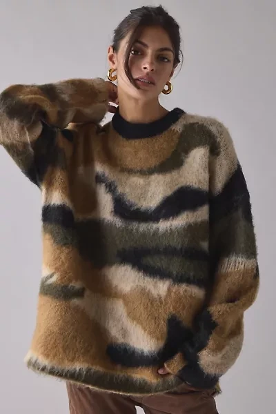 The Ragged Priest Raid Camo Fuzzy Knit Oversized Sweater