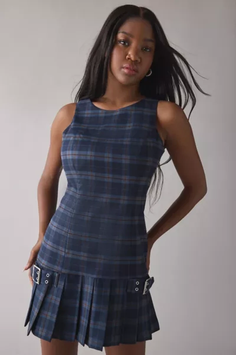 The Ragged Priest Bridle Check Pleated Kilt Mini Dress
