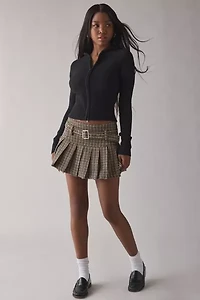 The Ragged Priest Belted Plaid Pleated Mini Skirt