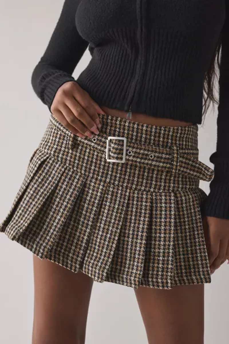The Ragged Priest Belted Plaid Pleated Mini Skirt