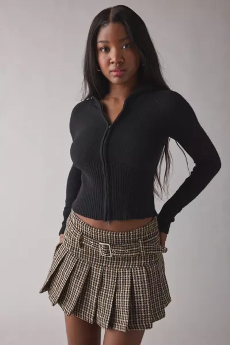 The Ragged Priest Belted Plaid Pleated Mini Skirt