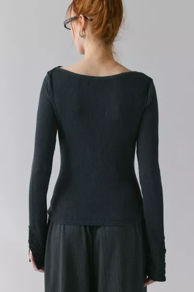 Kimchi Blue Lola Lace Trim Boatneck Long Sleeve Top