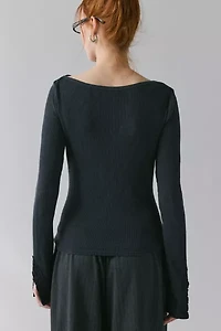 Kimchi Blue Lola Lace Trim Boatneck Long Sleeve Top