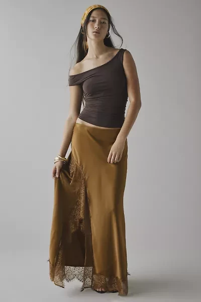 Kimchi Blue Saqi Asymmetrical Lace Trim Satin Maxi Skirt