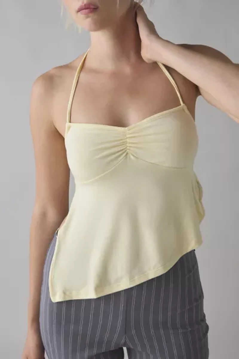 Motel Kins Cinched Asymmetric Open Tie-Back Halter Top