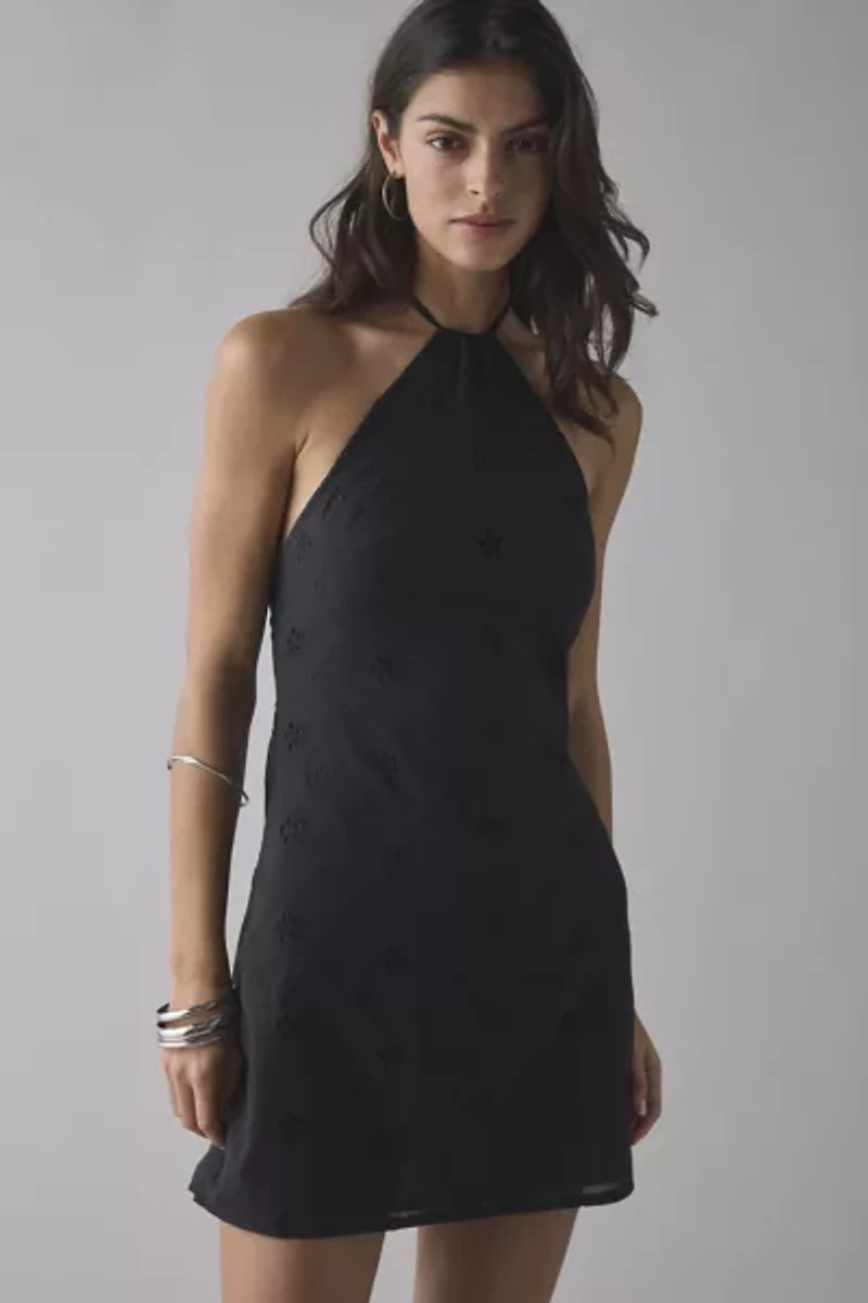 Motel Belinda Eyelet Lace Y-Neck Halter Mini Dress