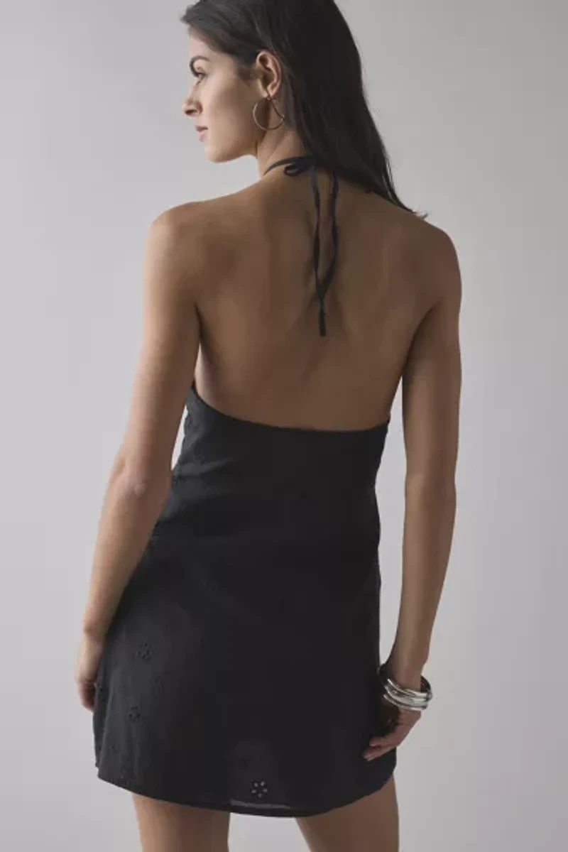 Motel Belinda Eyelet Lace Y-Neck Halter Mini Dress