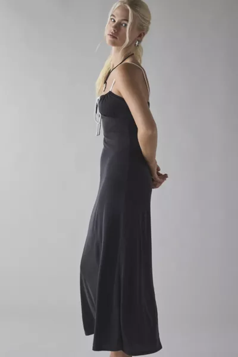 UO Cayla Cupro Tie-Front Slip Midi Dress