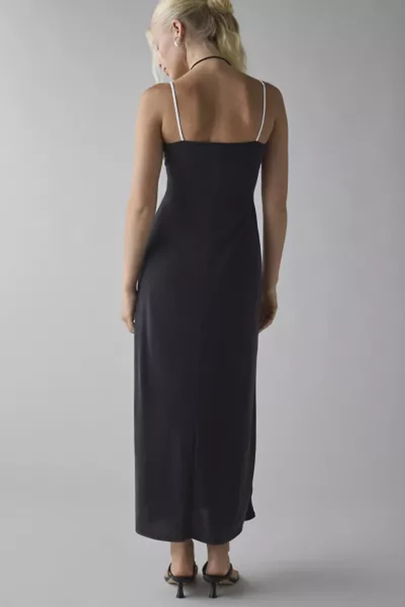 UO Cayla Cupro Tie-Front Slip Midi Dress