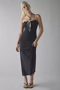 UO Cayla Cupro Tie-Front Slip Midi Dress