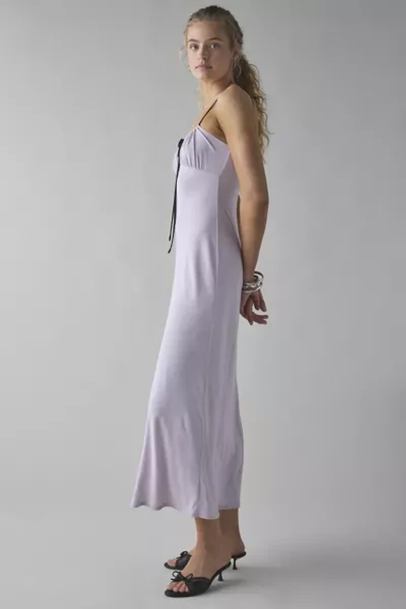 UO Cayla Cupro Tie-Front Slip Midi Dress