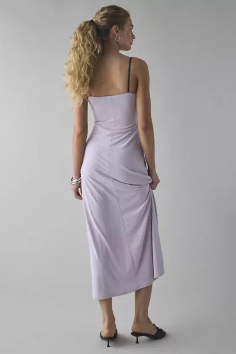 UO Cayla Cupro Tie-Front Slip Midi Dress