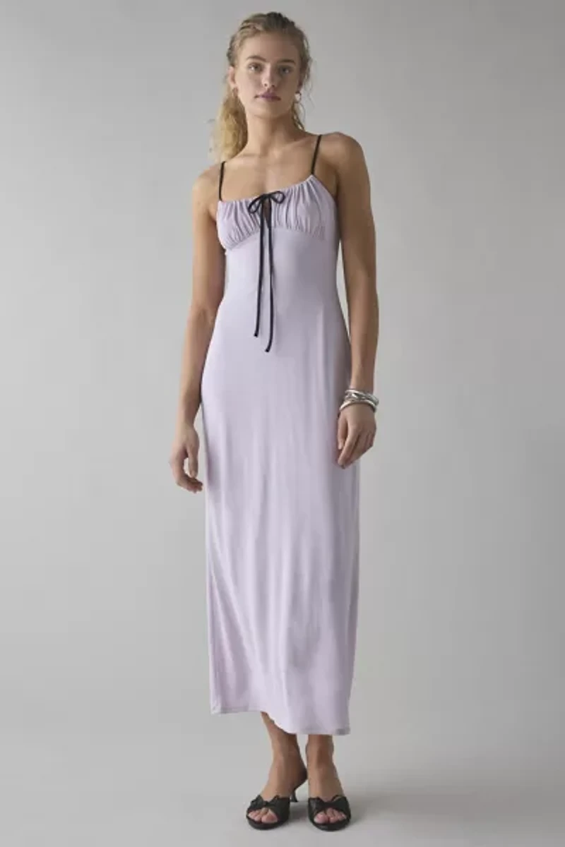 UO Cayla Cupro Tie-Front Slip Midi Dress