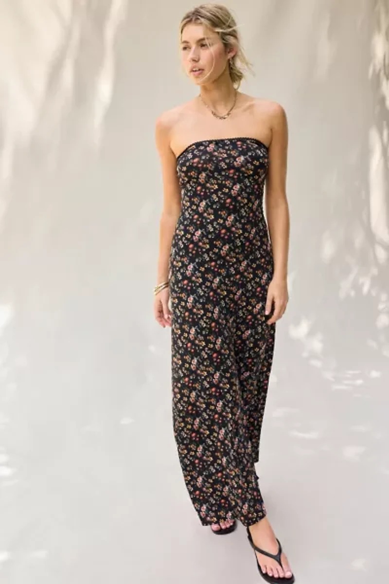 UO Alexis Printed Knit Strapless Tube Maxi Dress