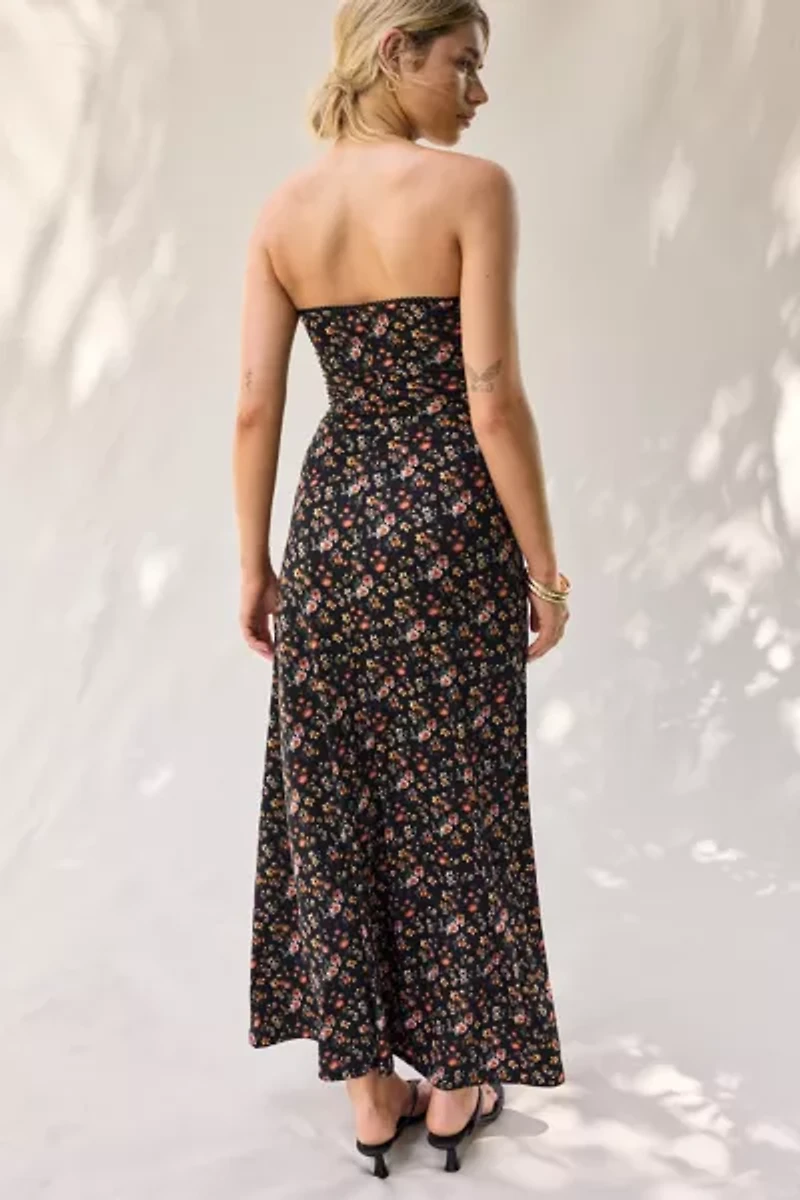 UO Alexis Printed Knit Strapless Tube Maxi Dress