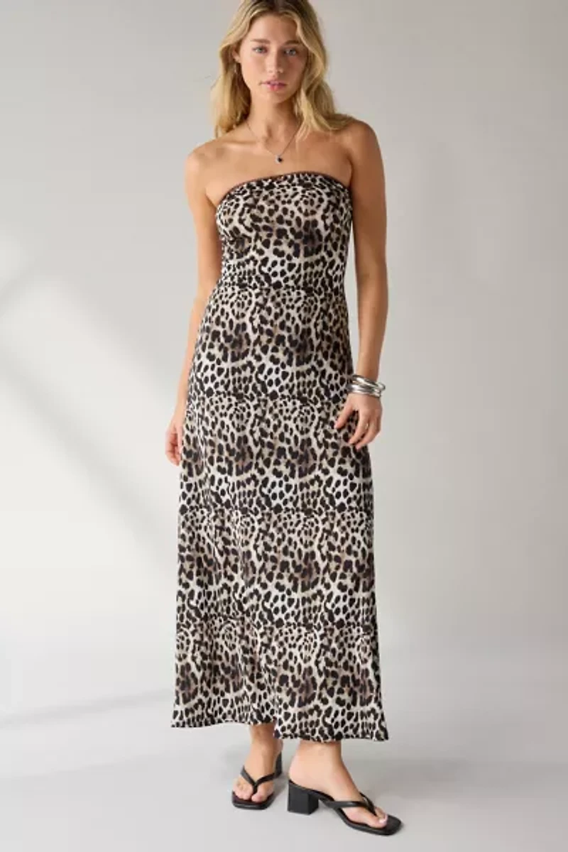 UO Alexis Printed Knit Strapless Tube Maxi Dress