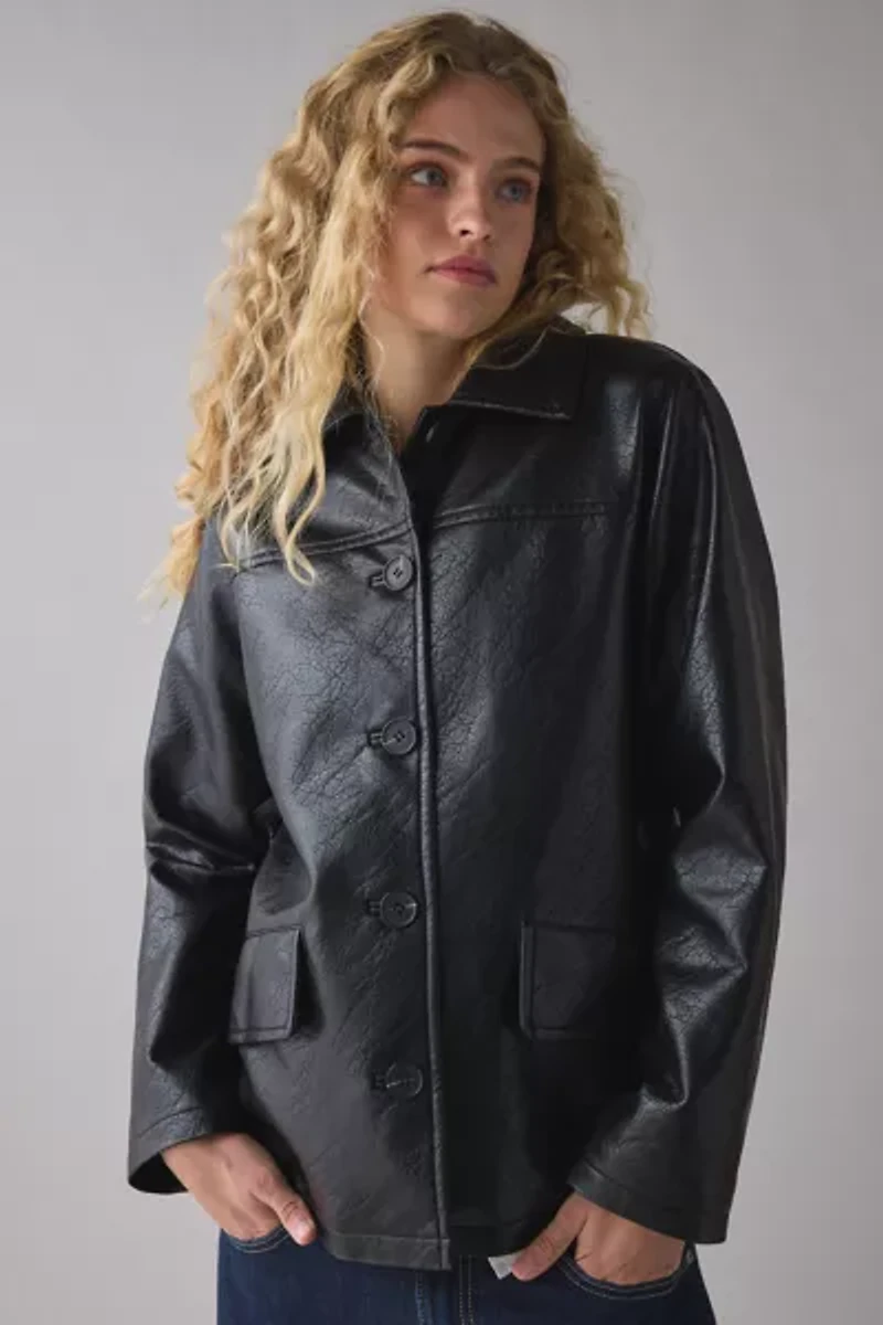 UO Sydney Faux Leather Oversized Dad Jacket