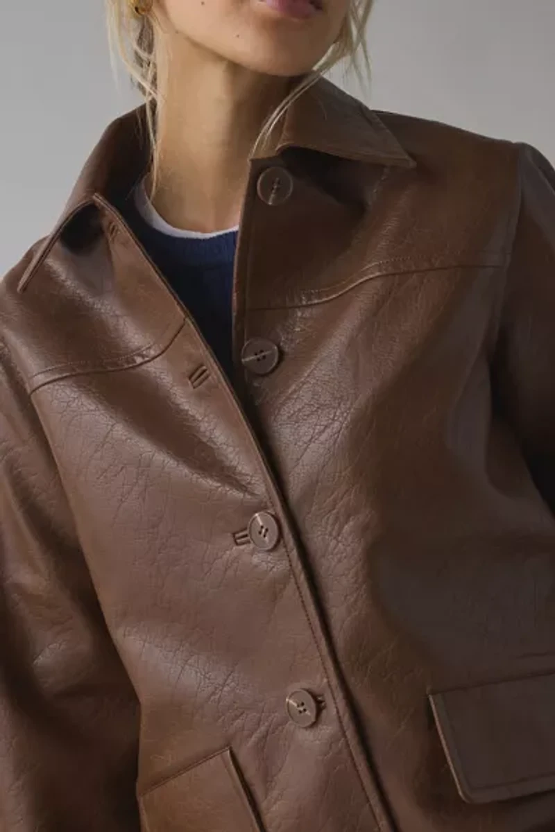 UO Sydney Faux Leather Oversized Dad Jacket