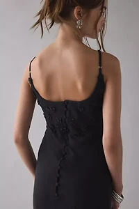 Sister Jane Forget Me Not Beaded Floral Appliqué Asymmetric Midi Dress
