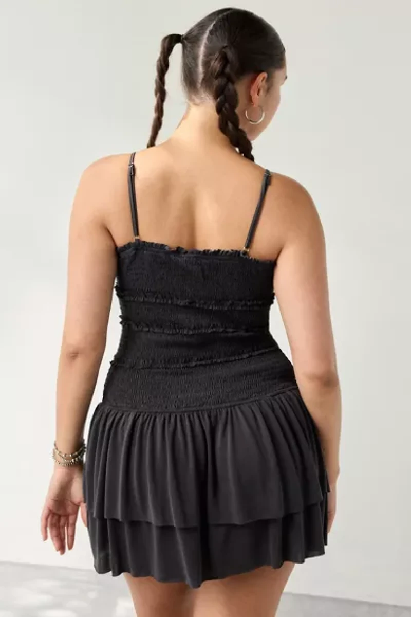 UO Heide Smocked Drop Waist Mini Dress