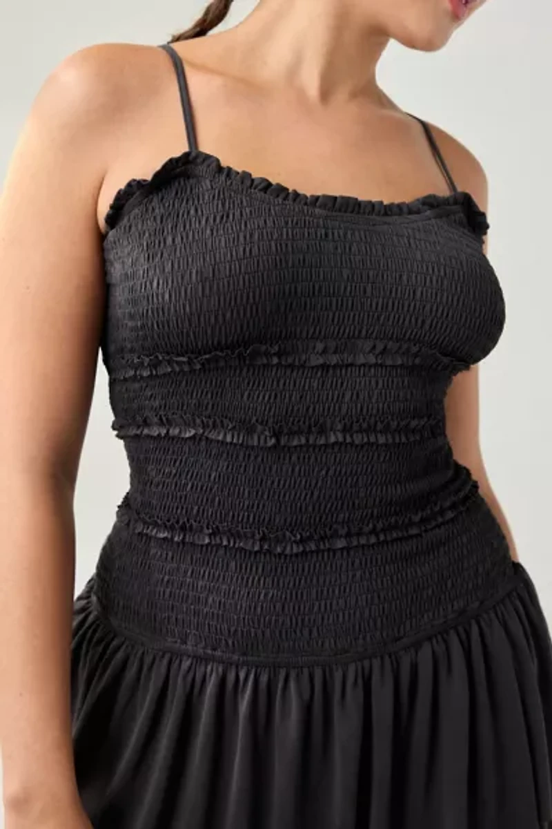 UO Heide Smocked Drop Waist Mini Dress