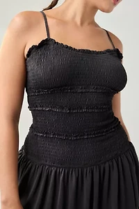 UO Heide Smocked Drop Waist Mini Dress