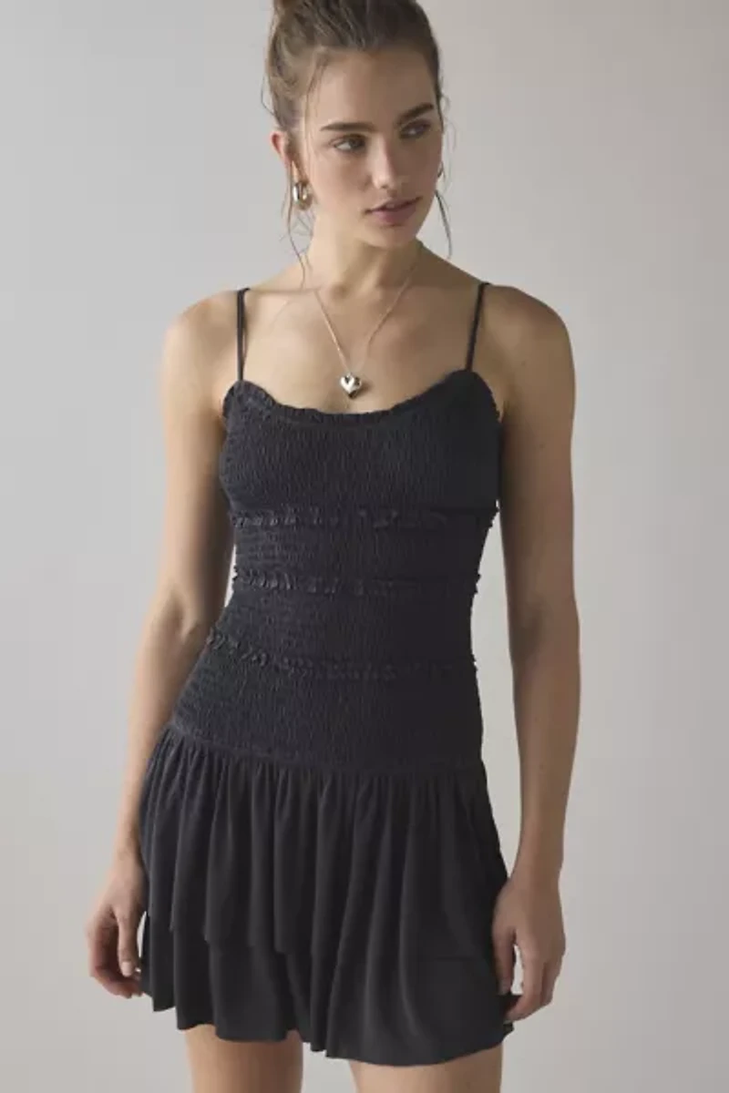 UO Heide Smocked Drop Waist Mini Dress