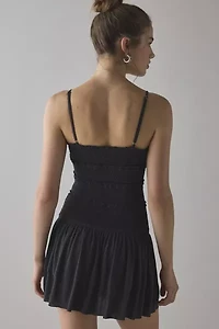 UO Heide Smocked Drop Waist Mini Dress