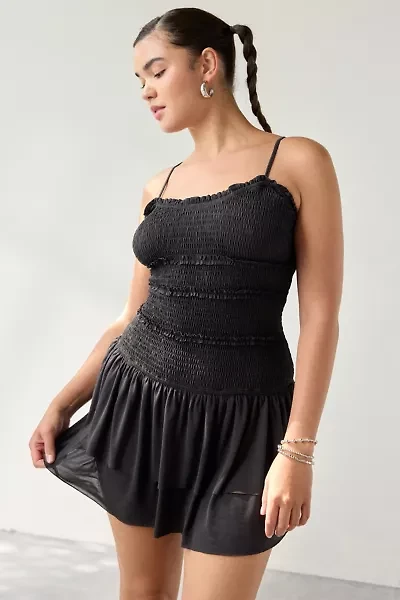 UO Heide Smocked Drop Waist Mini Dress