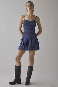 UO Heide Smocked Drop Waist Mini Dress